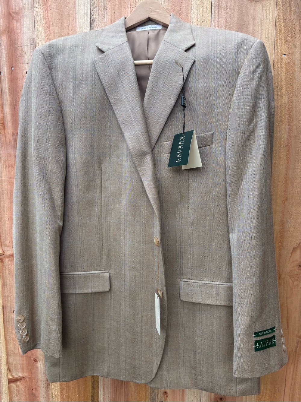 Ralph Lauren Light Tan Wool Silk Blend Sport Coat tone on tone textured stripe